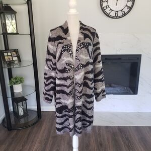 Chico's Jovi Zebra Sequin Cardigan Open Front Sweater Black And Gray